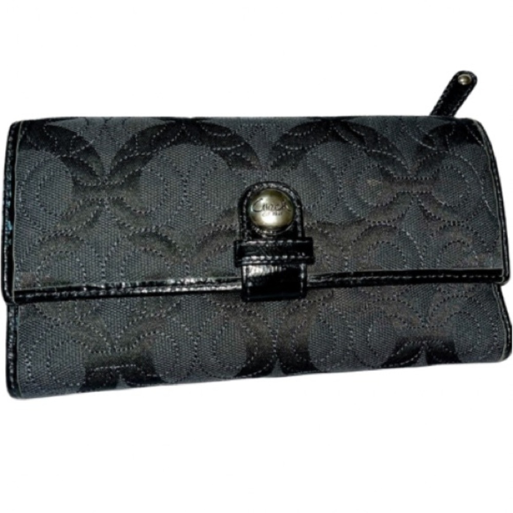 Coach Vintage Y2K Black Signature Jacquard Trifold Long Wallet / Clutch